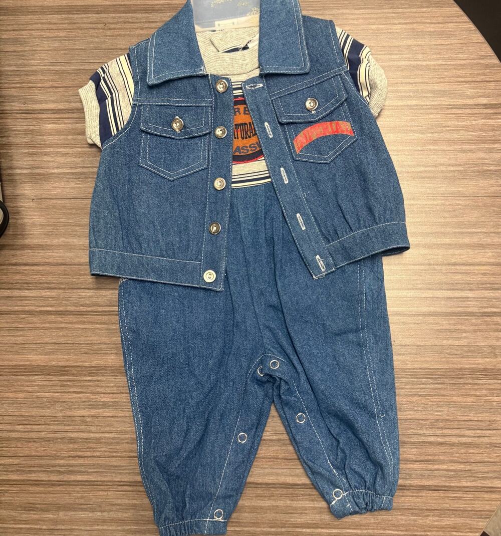 Vintage Little By Little Denim Romper & Vest Set 0 to 6M